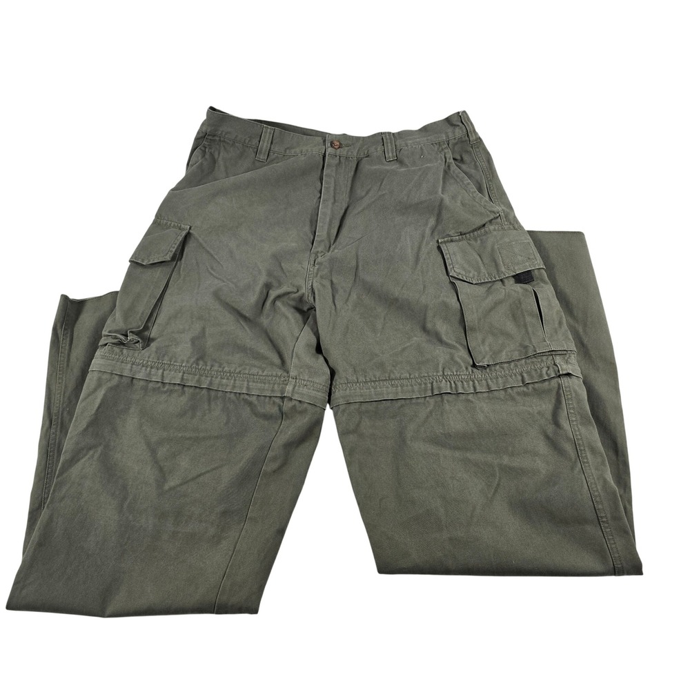 Cabelas Mens 36 Green Convertible Zip Off Cargo Pants Cotton Canvas Hiking 36x32
